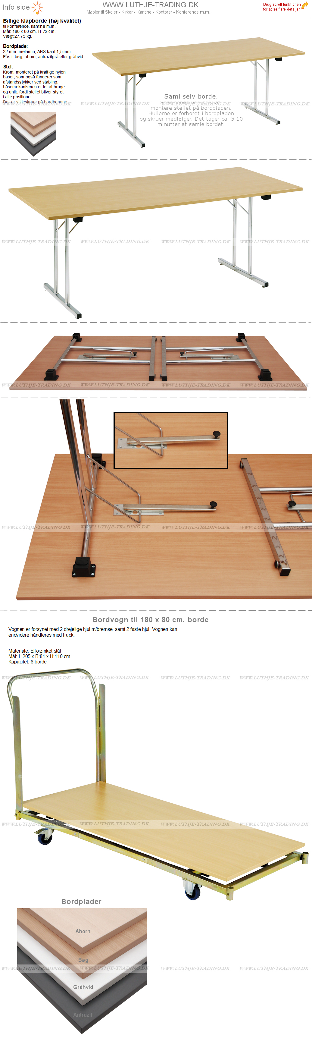 Konferenceborde billige 80 x 180 cm.